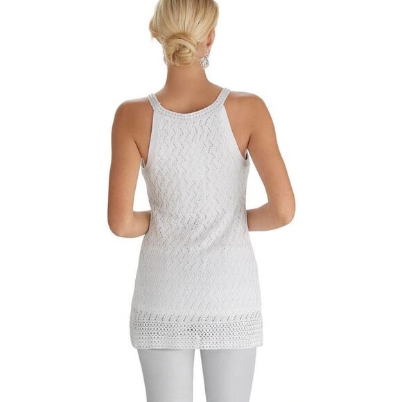 WHITE HOUSE BLACK MARKET EUC White Crochet Beaded Neck Halter Tunic XS - Picture 7 of 9